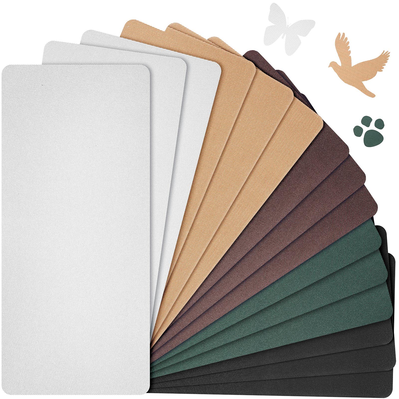 15 Sheets Iron-On Mending Fabric 4.92 x 11 Inch Clothes Patches Repair Kit for Fixing Couch Pants Pockets Holes Knees Elbow (Brown, Black, Dark Green, Khaki, White)