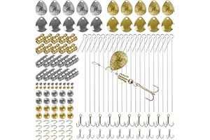 AGOOL Fishing Lure Making Kit - 140pcs Spinner Making Kit Fishing Spoon Rigs Spinnerbaits DIY Acceessoires Shaft Spinner Blade Clevis Treble Hooks Fishing Spinner Blade Beads Craft Fishing Lure Making Gear