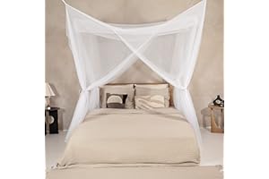 Mosquito Net for Single to King-Sized Beds – 4 Side Openings & 6 Hanging Loops – Decorative Rectangular Shape for Home & Trav