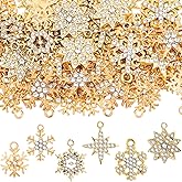 Landical 50 Pcs Winter Snowflake Charms for Jewelry Making Pendant Assorted Alloy Cubic Charms Rhinestone Snowflake Craft Supply for Valentines Day DIY Necklace Bracelet Jewelry Making(Gold)