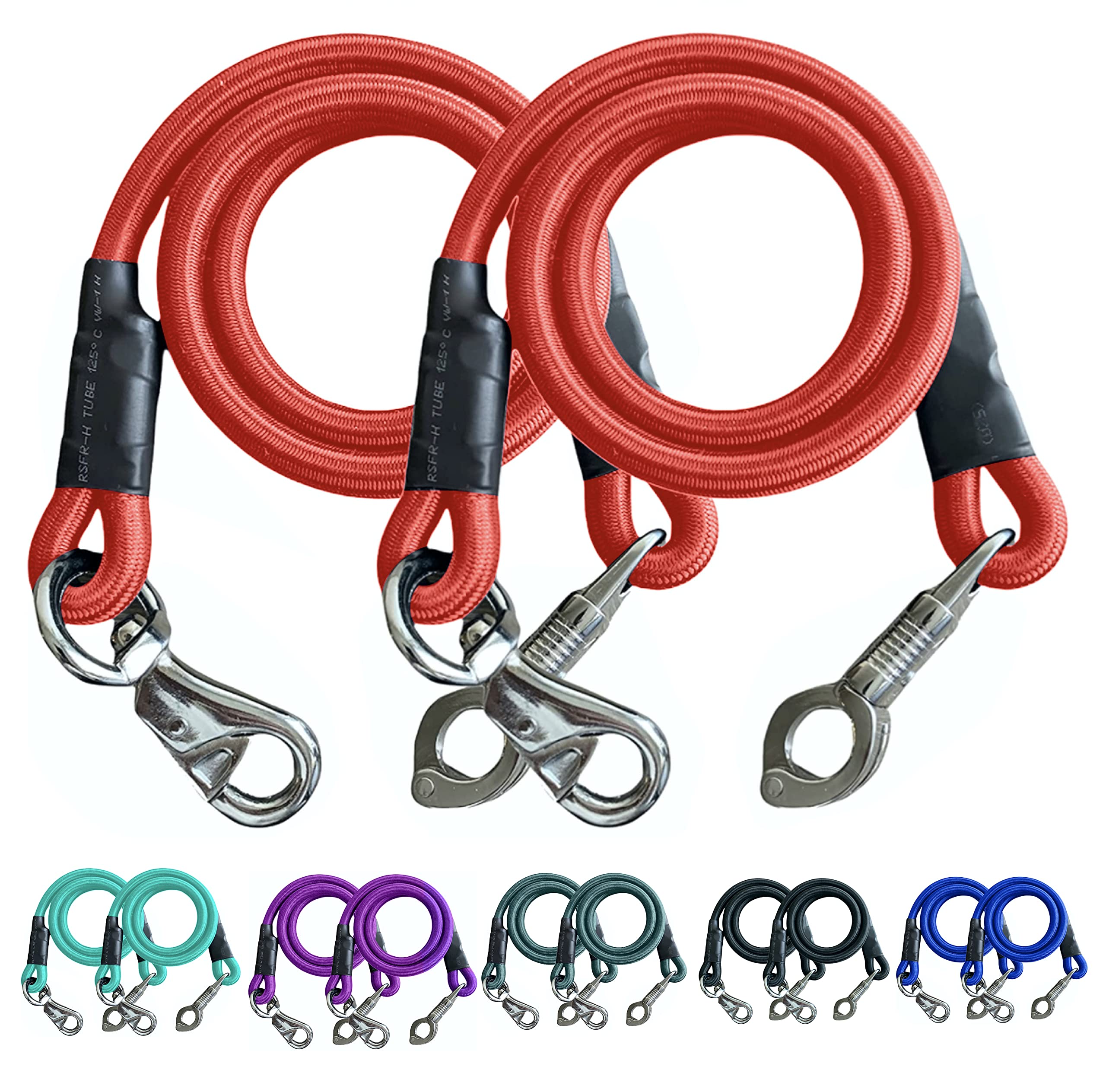 Majestic Ally Pack of 2, Bungee Trailer Tie for Horse Haulage with Panic Snap and Bull Snap (Red)