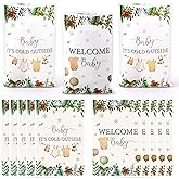 Haooryx Winter Baby Shower Party Favor Bags - 50Pcs Baby It Cold Outside Winter Wonderland Snowflake Plastic Goodie Bag with Handle Gift Wrap Decor for Kid Birthday Baby Shower Christmas Party Favors