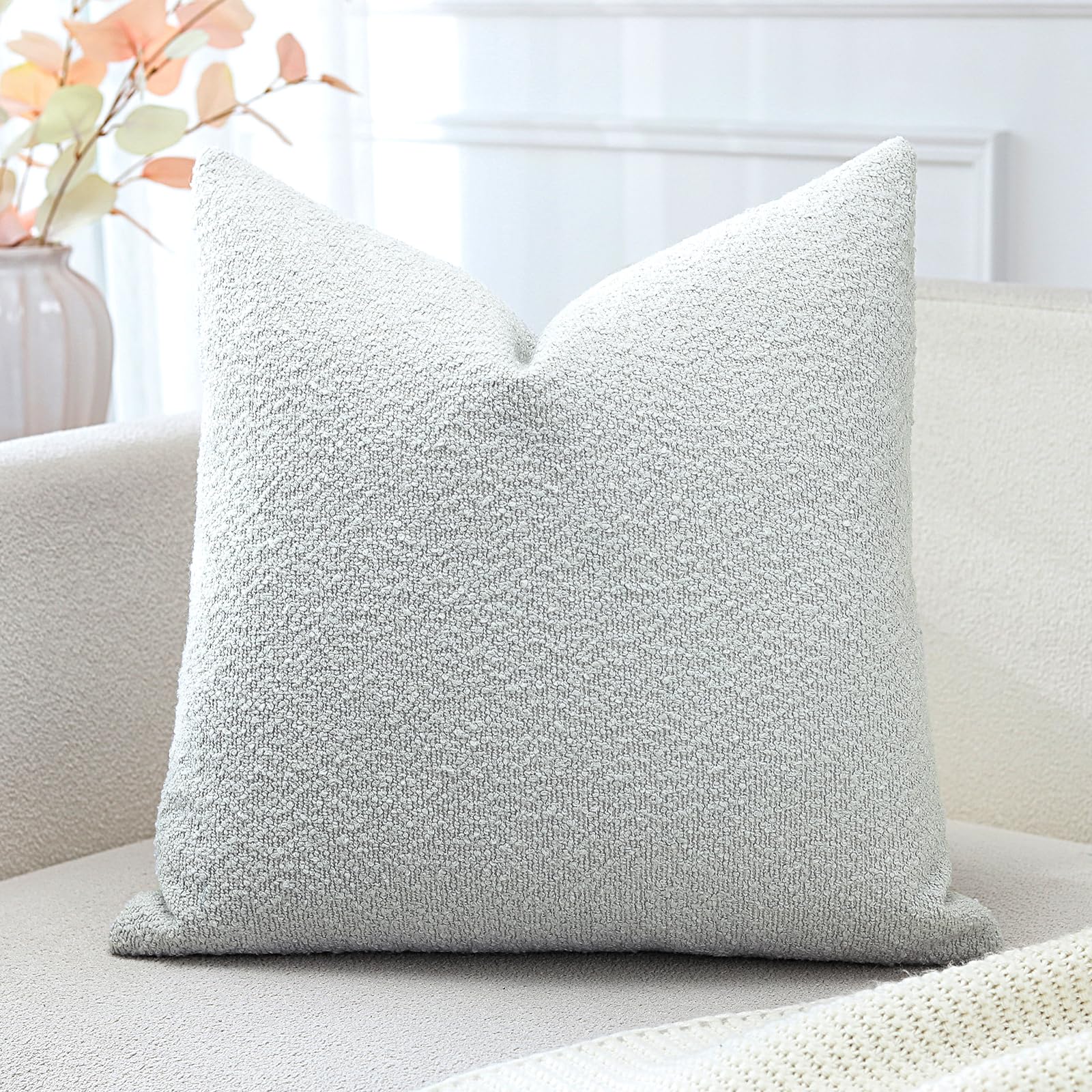 Artscope Pack of 1 Textured Boucle Cushion Covers Square Pillow Cases Cozy Soft Decorative Couch Pillow Covers for Chair Sofa Bedroom Living Room Home Decor 45x45cm, Silver Grey