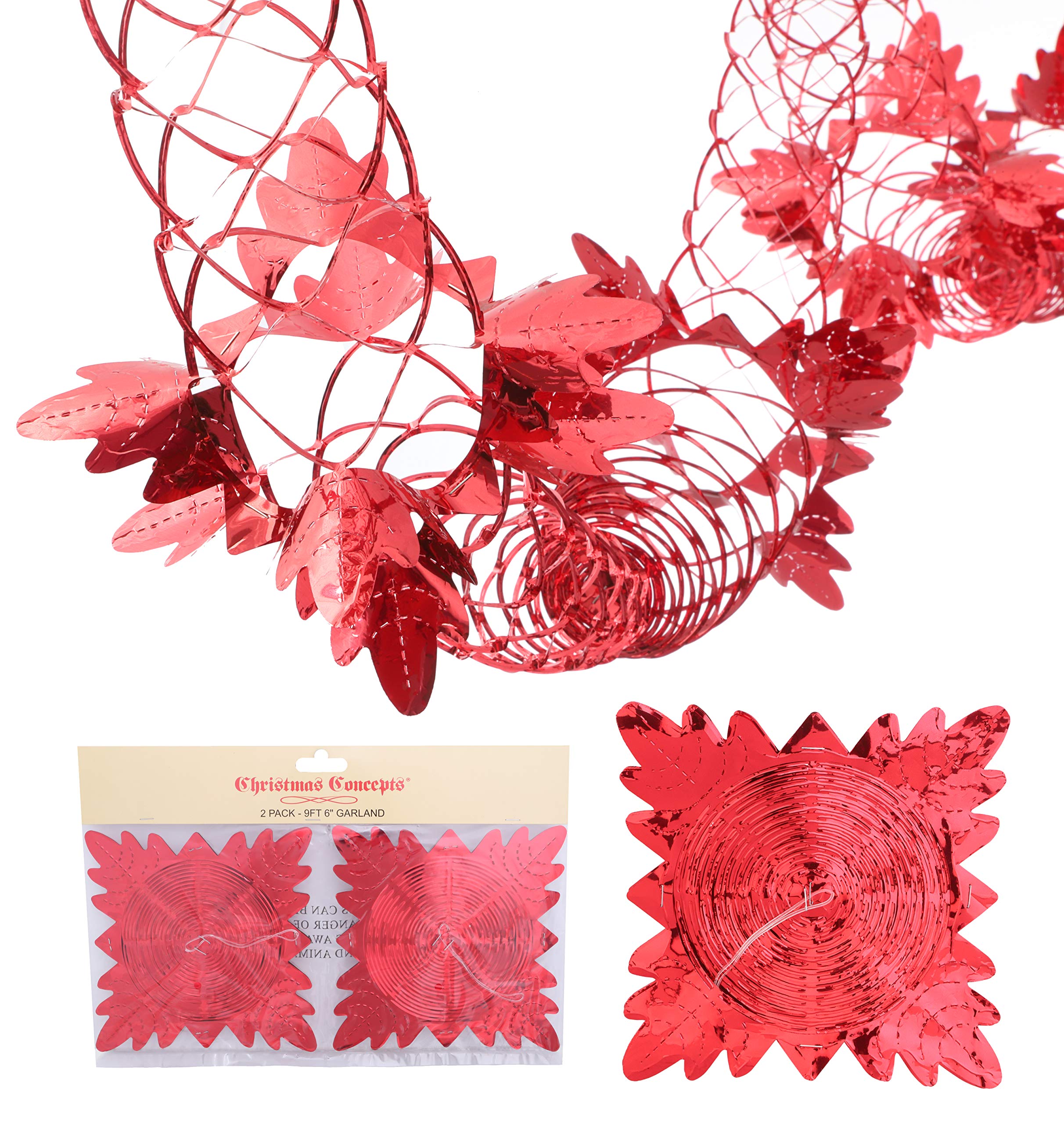 Christmas Concepts® Pack Of 2 2.7m (9ft) Foil Garland Festive Hanging Decorations - Christmas Decorations (Red)