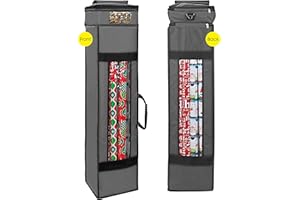 ProPik Wrapping Paper Storage Bag with Pocket and Handles Including Hanging Loop Heavy Duty Material with Clear Window 47 x 10 x 10 Inch Fits 40 Inch Long Rolls (Gray, 1 Count)