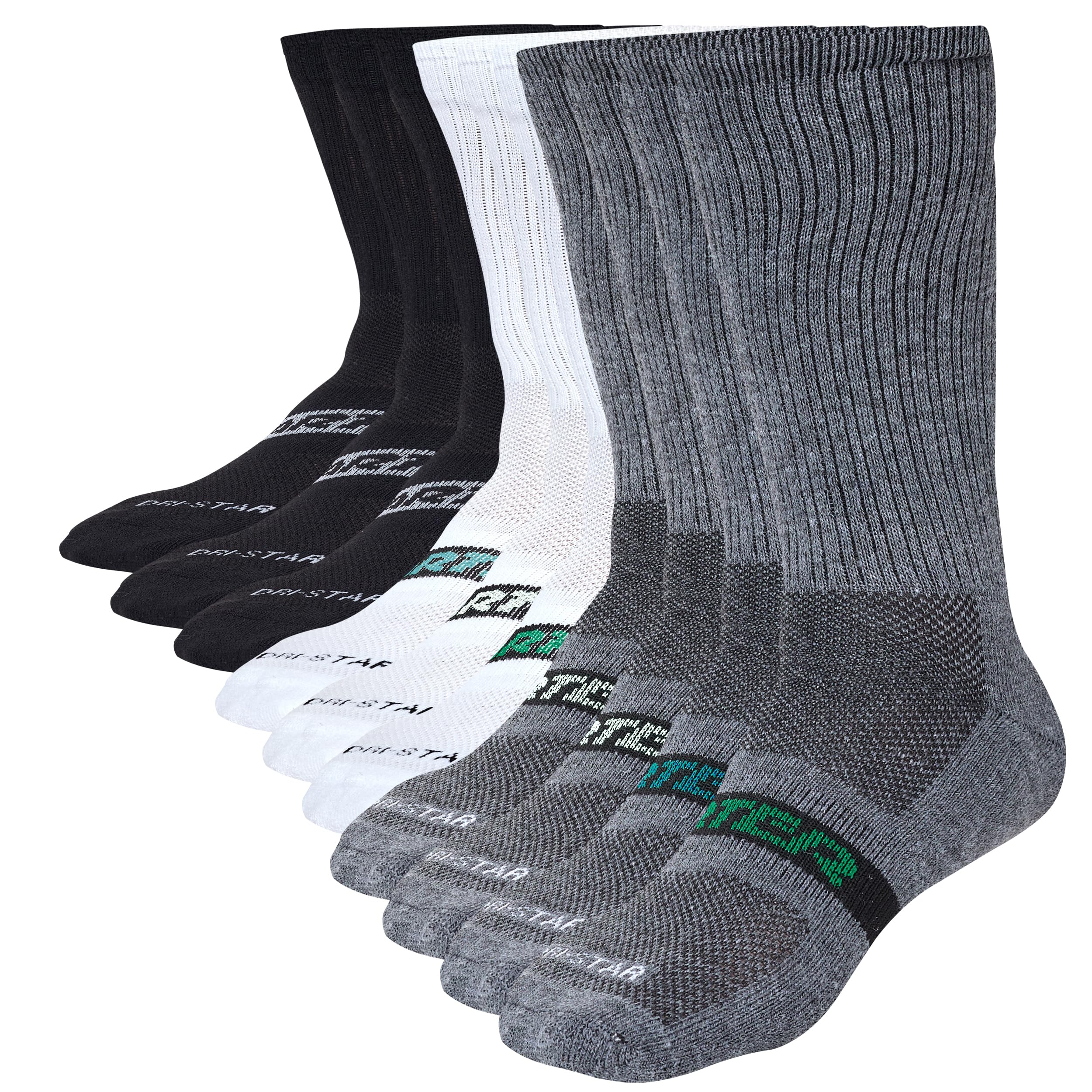 STARTER Men's Half Cushion Crew Socks 10 Pack (Grey/Black/White Multi, 6-12)