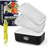 Cheese Grater with Container and Lid &amp; Peeler Set - Vegetable Fruit Multi-Function Stainless Steel Kitchen Utensil Kit with Black Food Plastic Storage Stable Box - Hand Chopper Graters &amp; Peelers