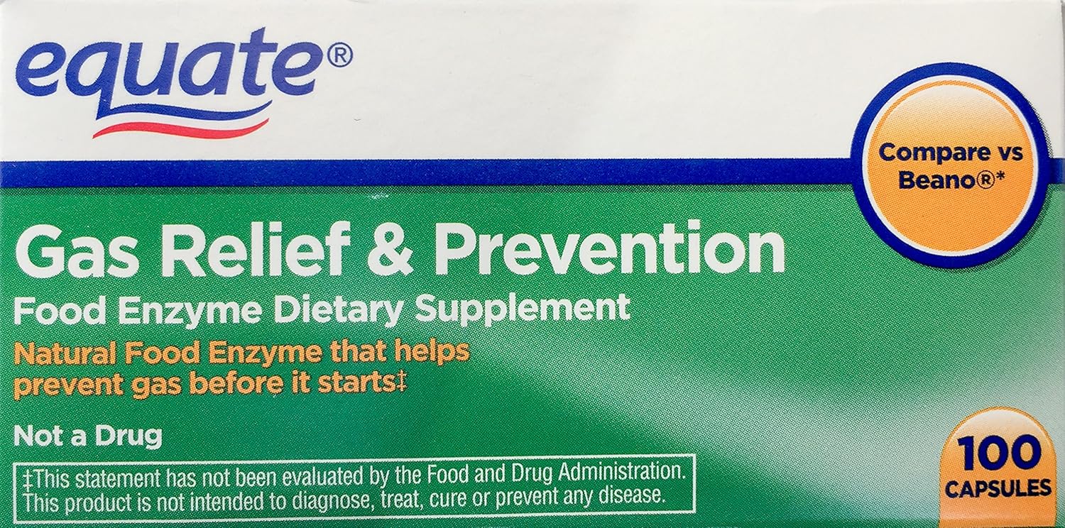 Equate 2 Pack of Gas Relief Prevention, Food Enzyme Dietary Supplement, 200 Count: Health & Personal Care
