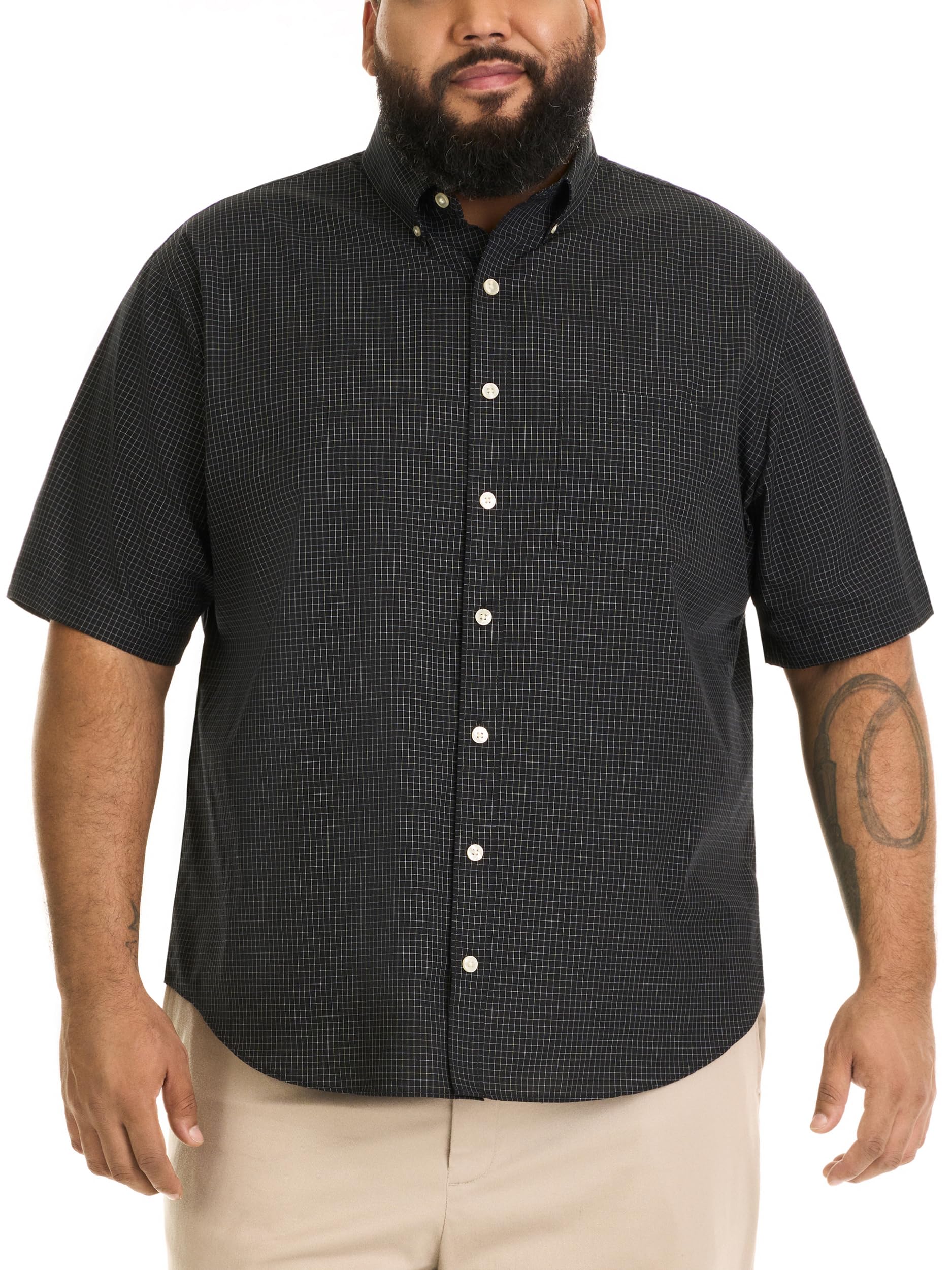 Photo 1 of Van Heusen Men's Wrinkle Free Short Sleeve Button Down Shirt, No-Tuck Length, Comfortable Stretch Fabric, Black, XX-Large Big Tall