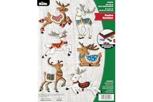 Bucilla Felt Applique 6 Piece Ornament Making Kit, Festive Reindeer, Perfect for DIY Arts and Crafts, 89299E