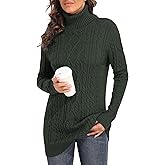 PrettyGuide Women's Long Sweaters Turtleneck Plus Size Cozy Cable Knit Tunic Sweater Tops