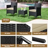 Yaheetech 3-Piece Rattan Garden Set with Cushions Black Khaki view 5