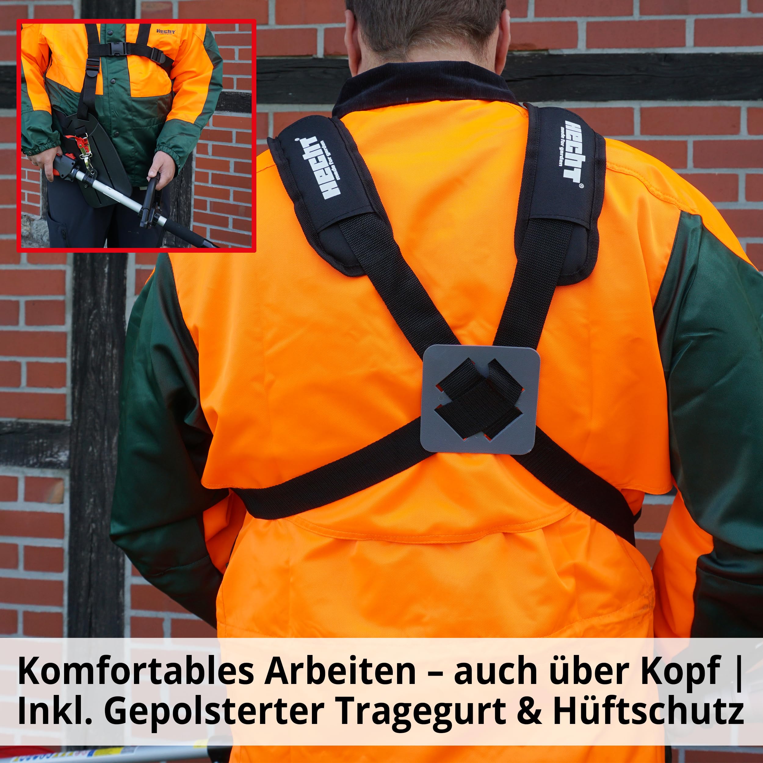 HECHT Hochwertiges 4 in 1 Benzin Multifunktionsgerät - Starke 2 PS - Freischneider, Rasentrimmer, Hochentaster und Heckenschere in Einem I Mit idealer Verlängerung 4