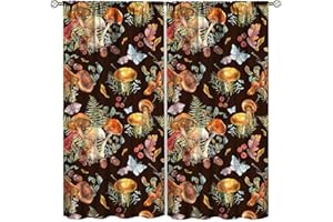 ICMOLYYENLO Mushroom Blackout Curtain Colorful Cartoon Abstract Illustration Printed Curtain Herbal Home Decor Seamless Pattern Living Room Bedroom Kitchen Noise Reduction Curtain 42x45 Inch 2 Panels