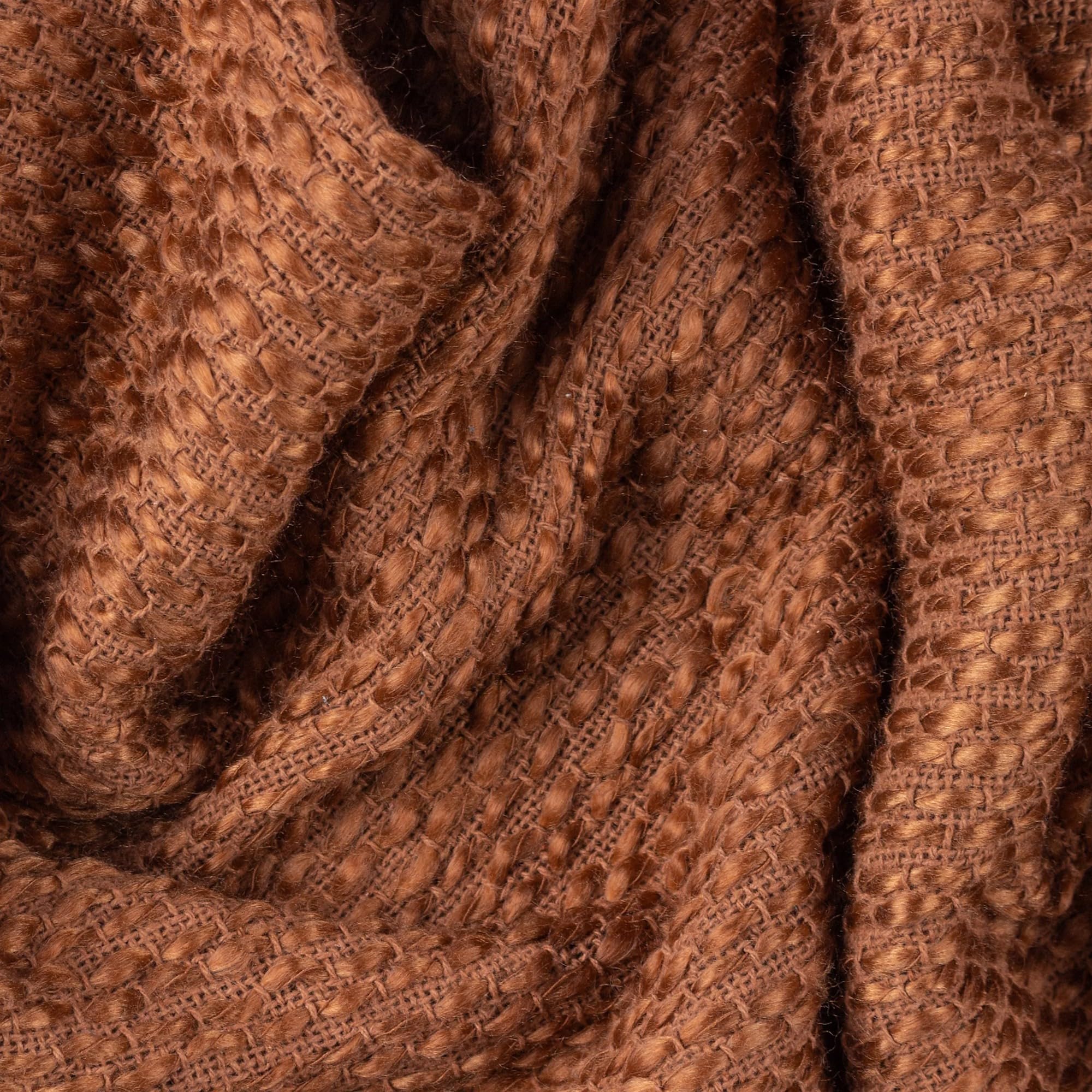 furn. Hoem Morni Woven Fringed Throw – Soft Textured Yarn Blend Tasselled Trim (Hazel – 130 x 180 cm)