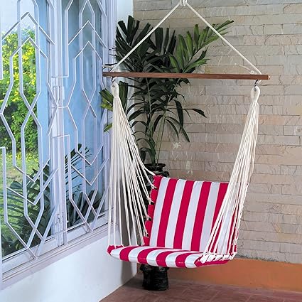 OAK N OAK Hardwood Hanging Hammock Swing/Hanging Rope Swing Chair for Backyard, Bedroom (Stripe)