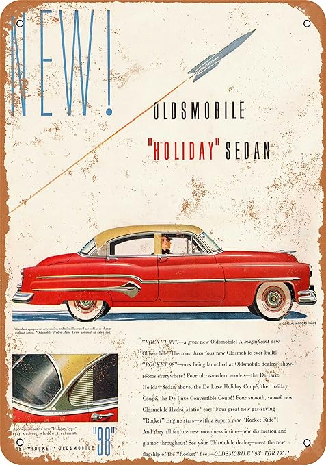 Amazon Com Wall Color 9 X 12 Metal Sign 1951 Oldsmobile Rocket 98 Holiday Sedan Vintage Look Home Kitchen