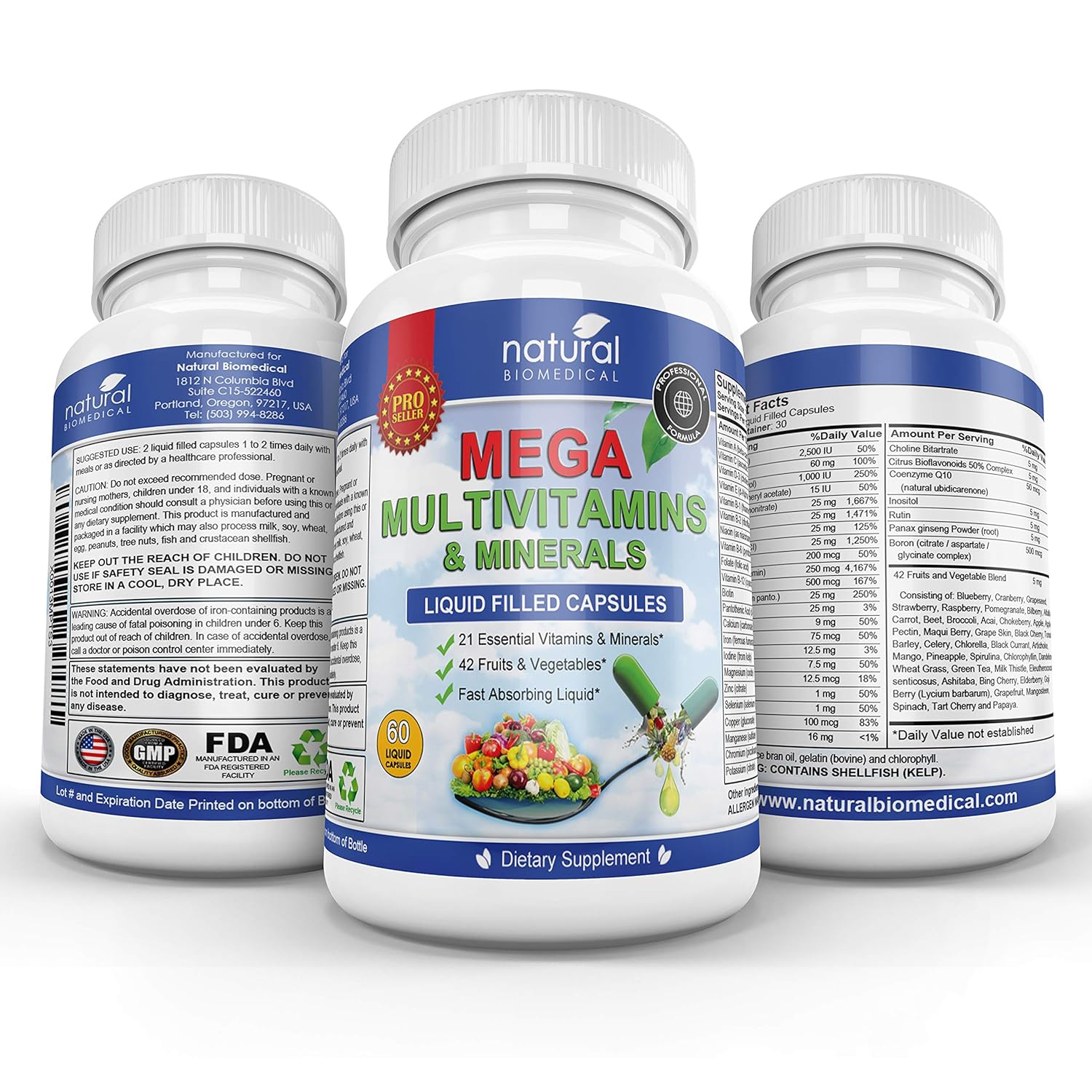 MEGA MULTIVITAMIN Capsules for Women Men Vitamins and Minerals Liquid