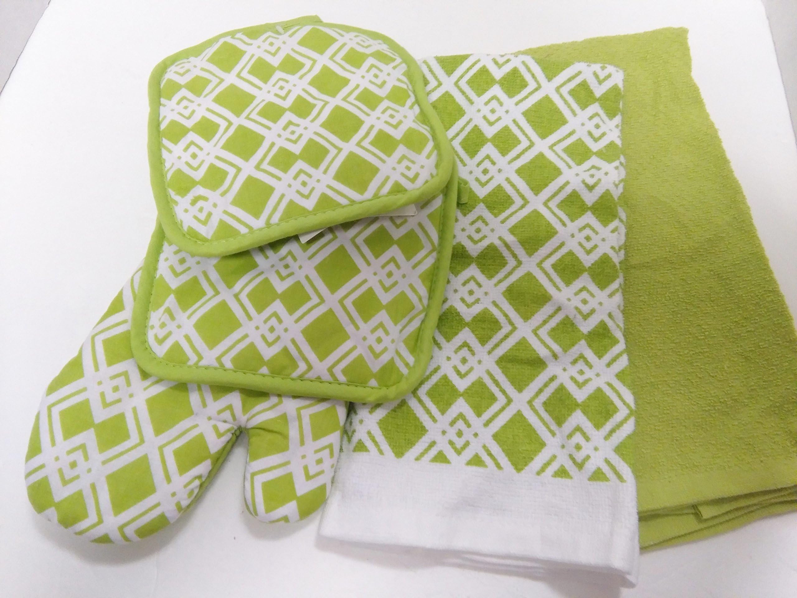 Lime Green Pattern Dish Towel Set