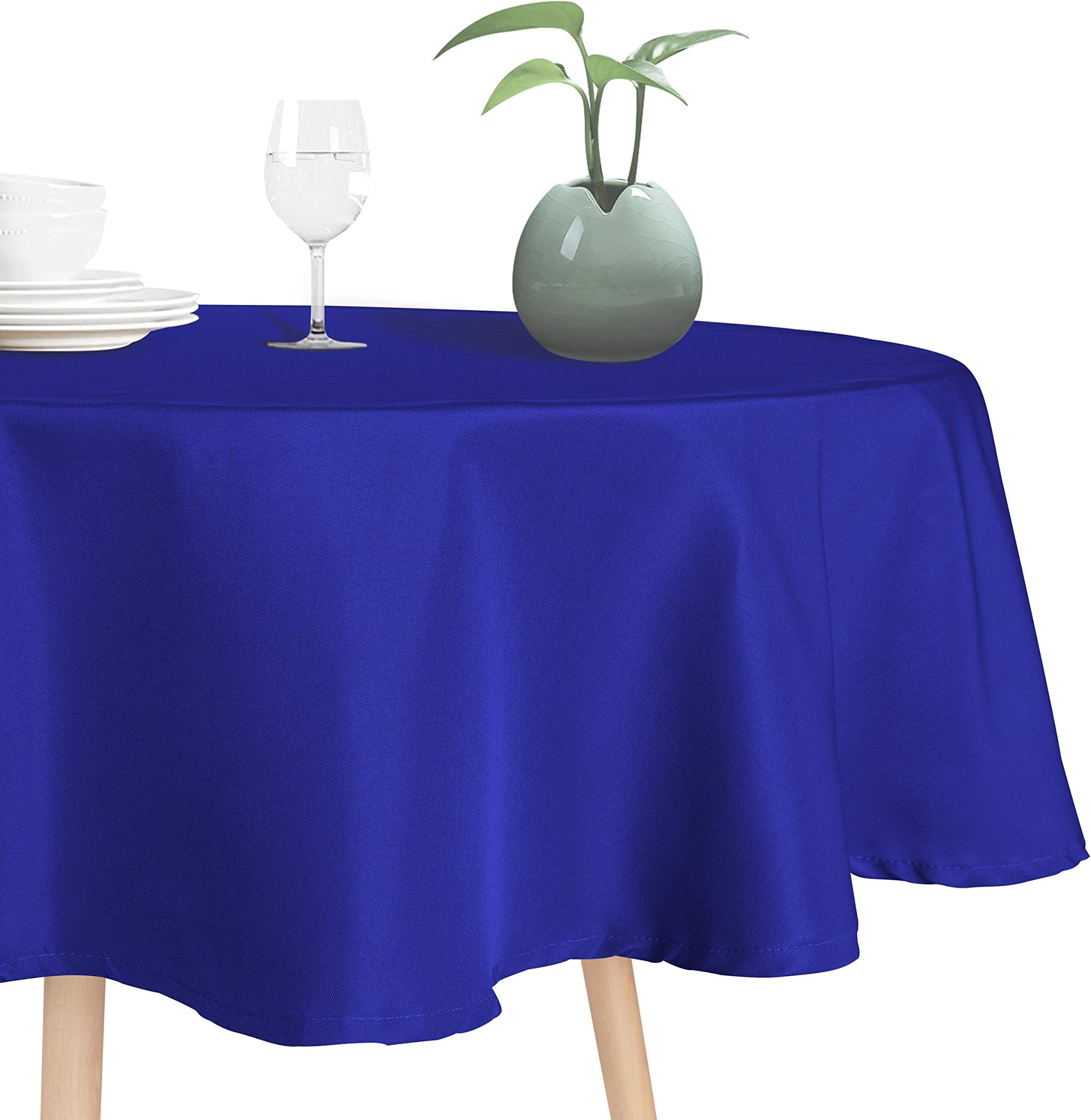 sancua Round Tablecloth - 60 Inch - Stain and Wrinkle Resistant Washable Polyester Table Cloth, Decorative Fabric Table Cover for Dining Table, Buffet Parties and Camping, Blue