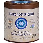 Blue Lotus Chai Tea - Traditional Masala Chai - Makes 100 Cups - 3 Ounce Masala Spiced Chai Powder with Organic Spices - Instant Indian Tea No Steeping - No Gluten