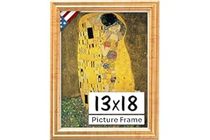 US Art Antique Gold 13x18 Picture Frame .75" Inch Wide - Gold Wall Decor Handmade Solid Wood Frames with Preinstalled Hangers and UV Blocking Plexiglass 18x13 Frame