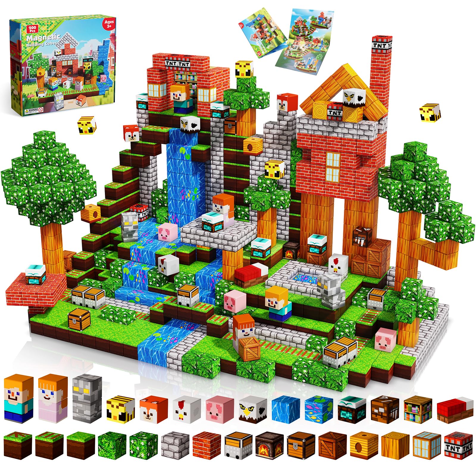 200PCS Magnetic Blocks - Forest Magnetic Building Blocks, Stacking Magnets for Kids, Strong Magnets, Sensory Toy for STEM Learning Toys for Kids 3+ Boys and Girls Christmas Birthday Creative Gifts Image