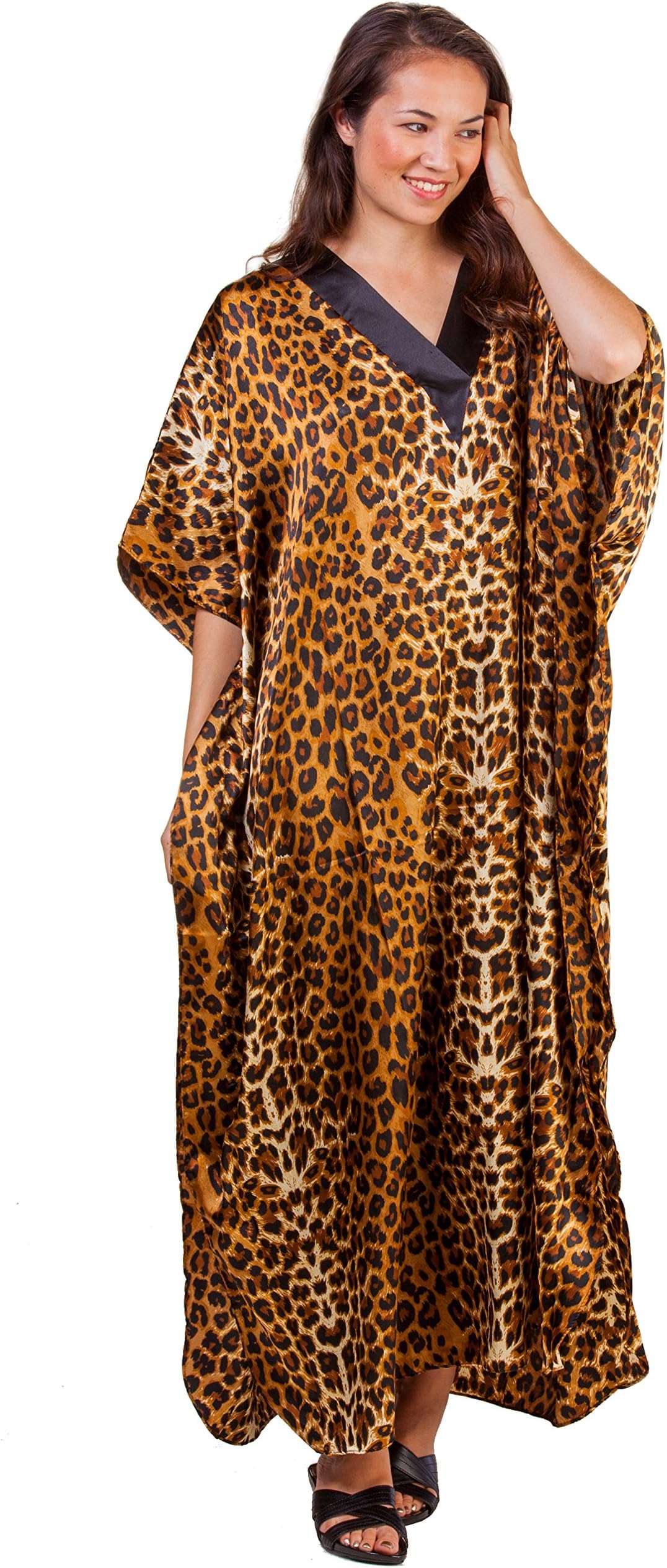 Winlar Satin Kaftan - Satin Charmeuse Caftan Loungers in Wild Cheetah