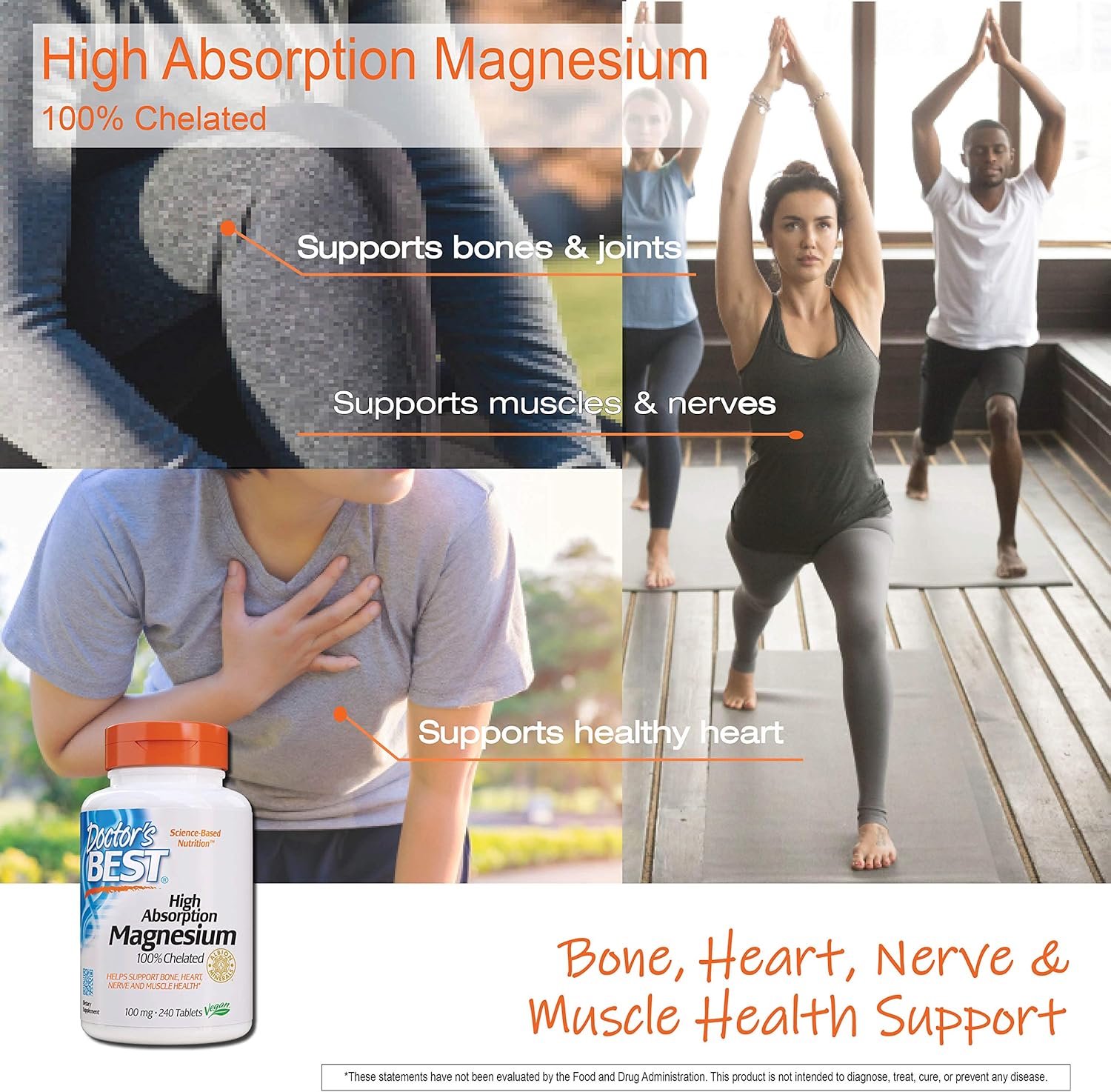Doctor's Best High Absorption Magnesium Glycinate Lysinate, 100% Chelated, TRACCS, Not Buffered, Headaches, Sleep, Energy, Leg Cramps, Non-GMO, Vegan, Gluten Free, Soy Free, 100 mg, 240 Tablets: Health & Personal Care