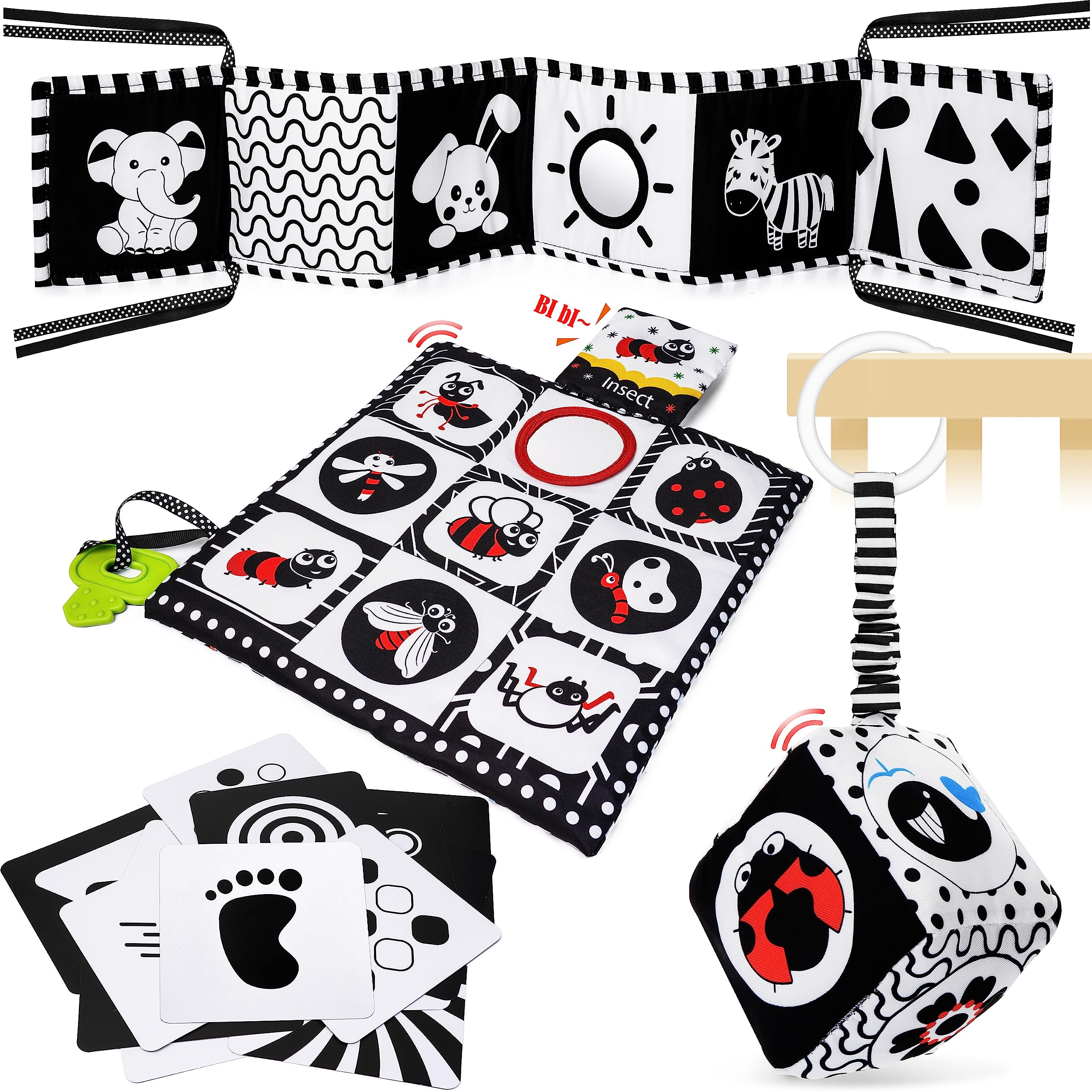 HappyKidsClub Black and White Sensory Toys, Baby 0-6 Months Montessori for Babies 6-12 Soft Book 6 Plus Tummy Time Gifts, 059-A