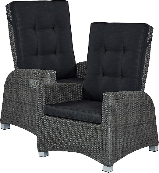 2er Set Barcelona Living Gartensessel Xl Sessel Fur Den Garten Oder Terrasse Gartenmobel Rocking Chair Terrassensessel Poly Rattan Grau Mit Verstellbarer Ruckenlehne Und Kissenauflagen Amazon De Kuche Haushalt