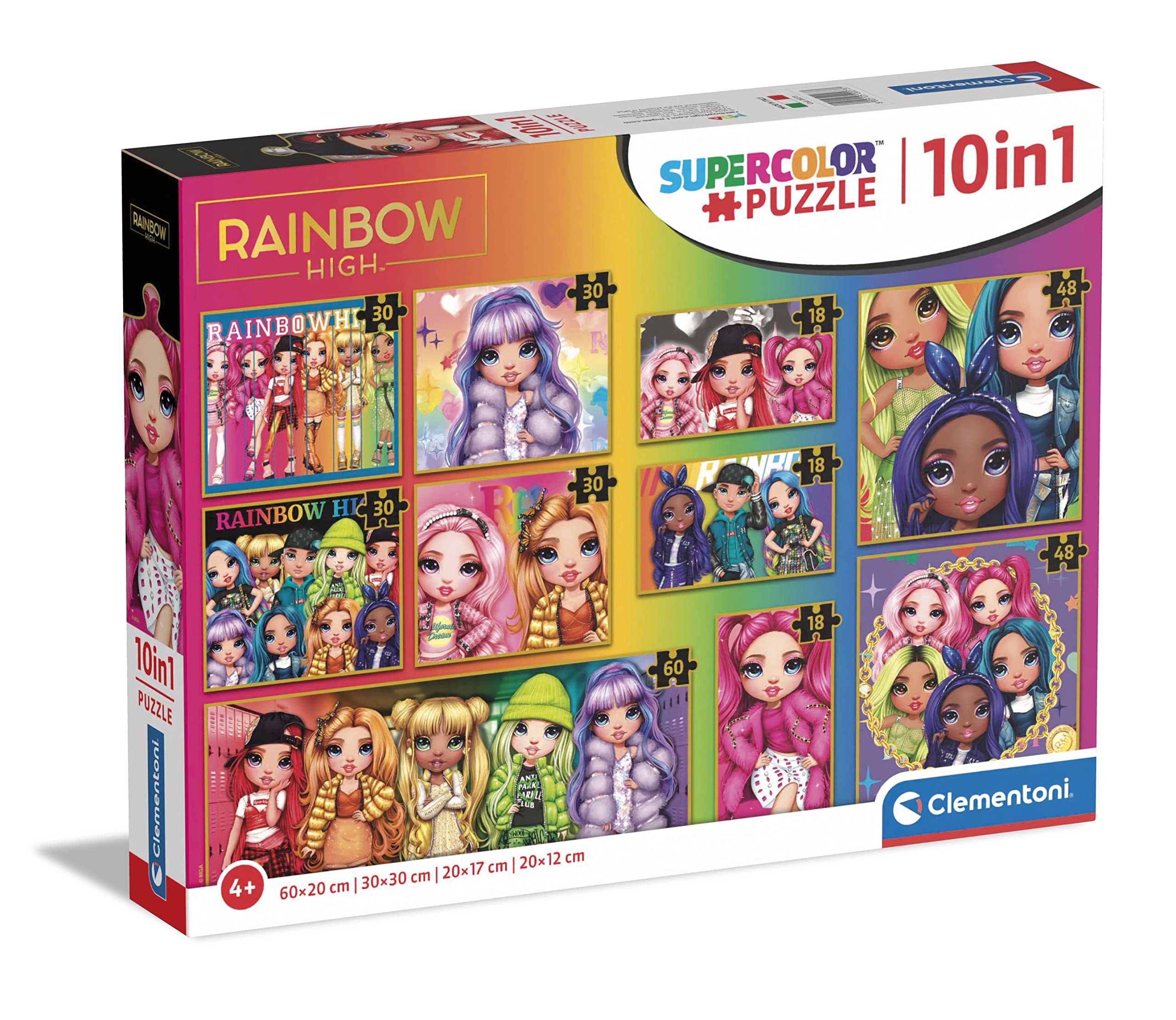 Clementoni - 20273 - Supercolor Puzzle 10 In 1 Rainbow High (3x18, 4x30, 2x48 and 1x60 Pieces) - Jigsaw Puzzle For Kids Age 4