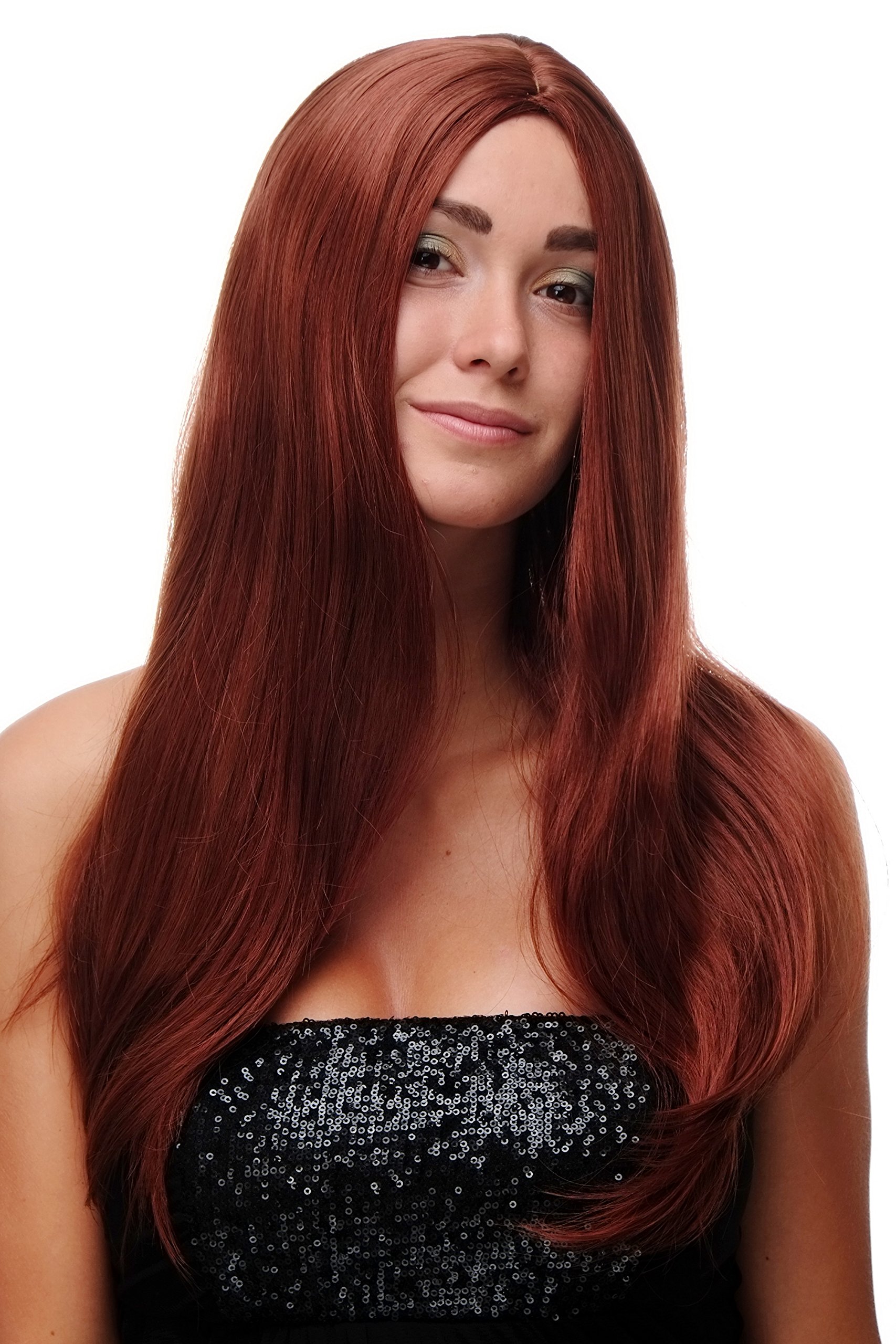 WIG ME UP SA-151-350 Lady Quality Wig long straight beautiful middle parting dark copper red 23inch inch