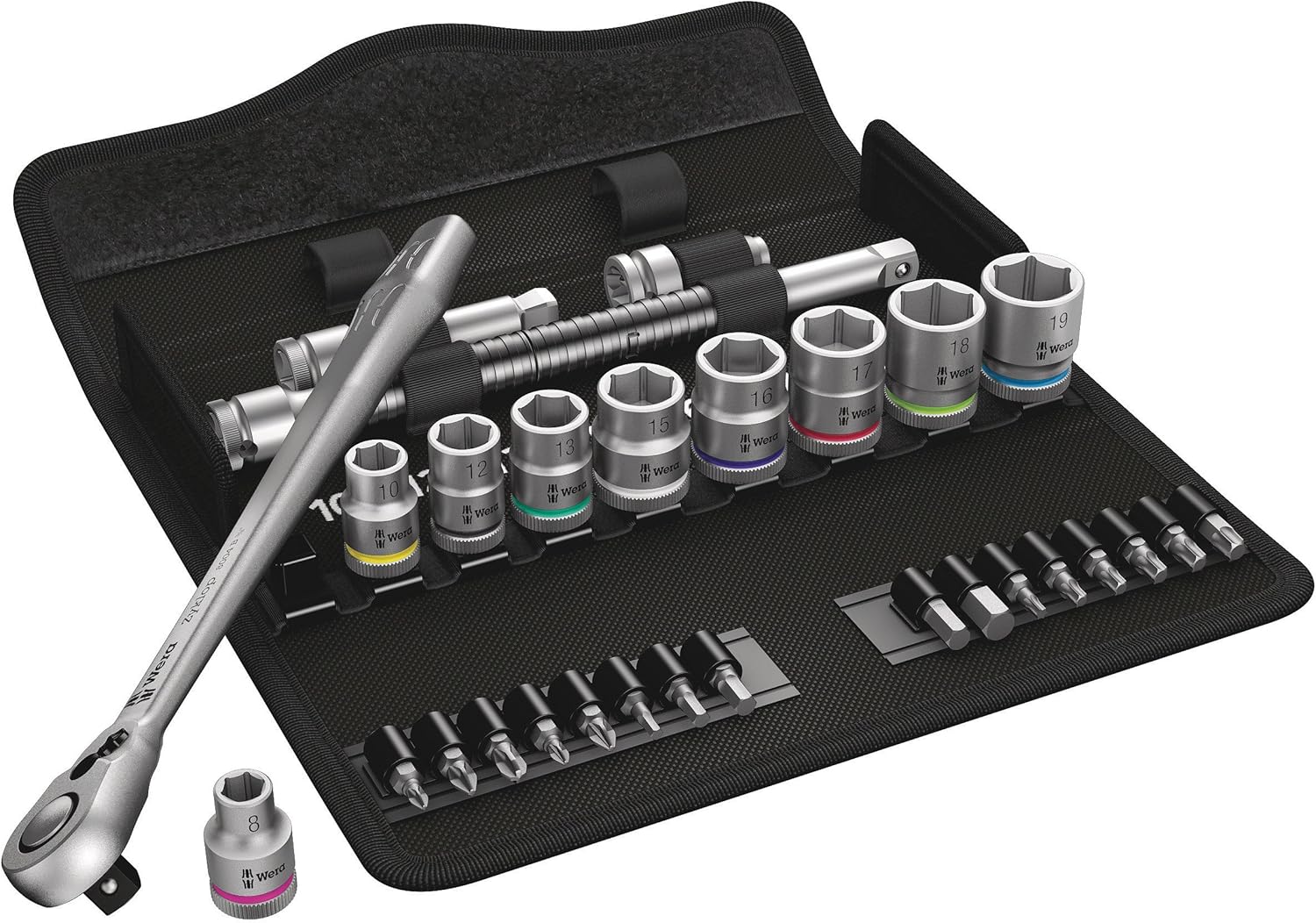 Wera 05004048001 8100 SB 8 Zyklop Metal Ratchet Set including Switch Lever, 3/8" Drive, Metric, 29 Pieces