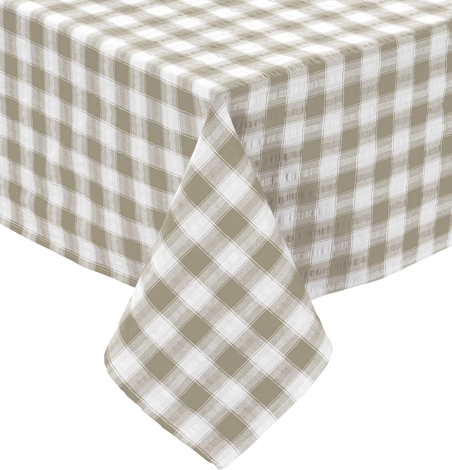 Ashley Mills Seersucker Gingham Check Woven Squares Tablecloth Grey