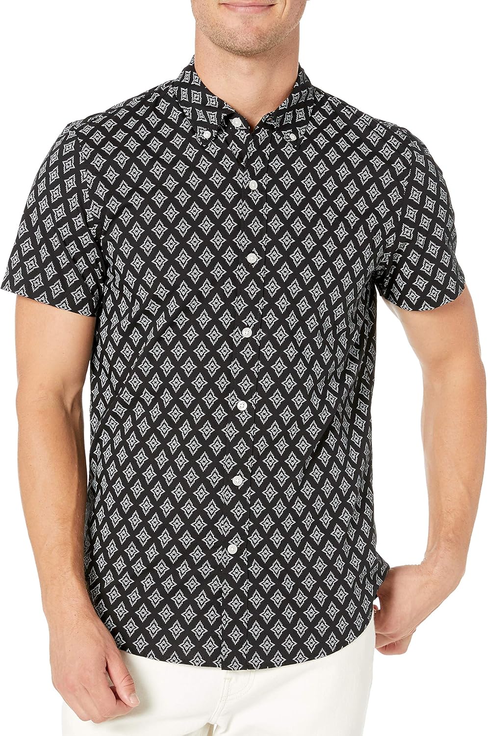 Brand - Goodthreads Men's Slim-Fit Short-Sleeve Printed Poplin Shirt: Clothing