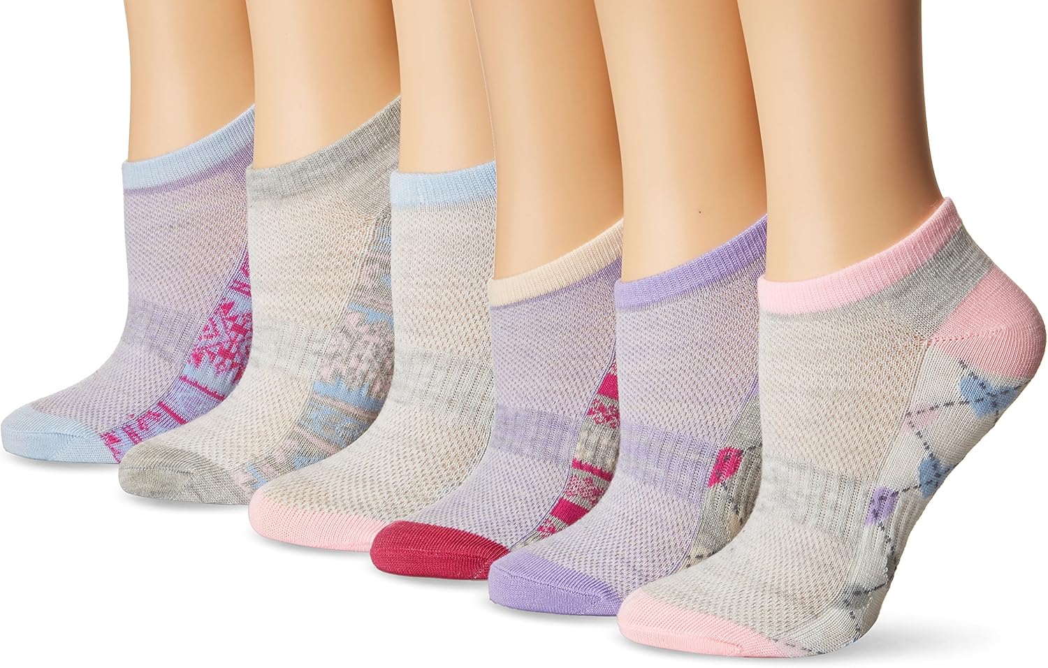 Muk Luks Women's 6 Pair Pack No Show Compression Arch Socks, Multi