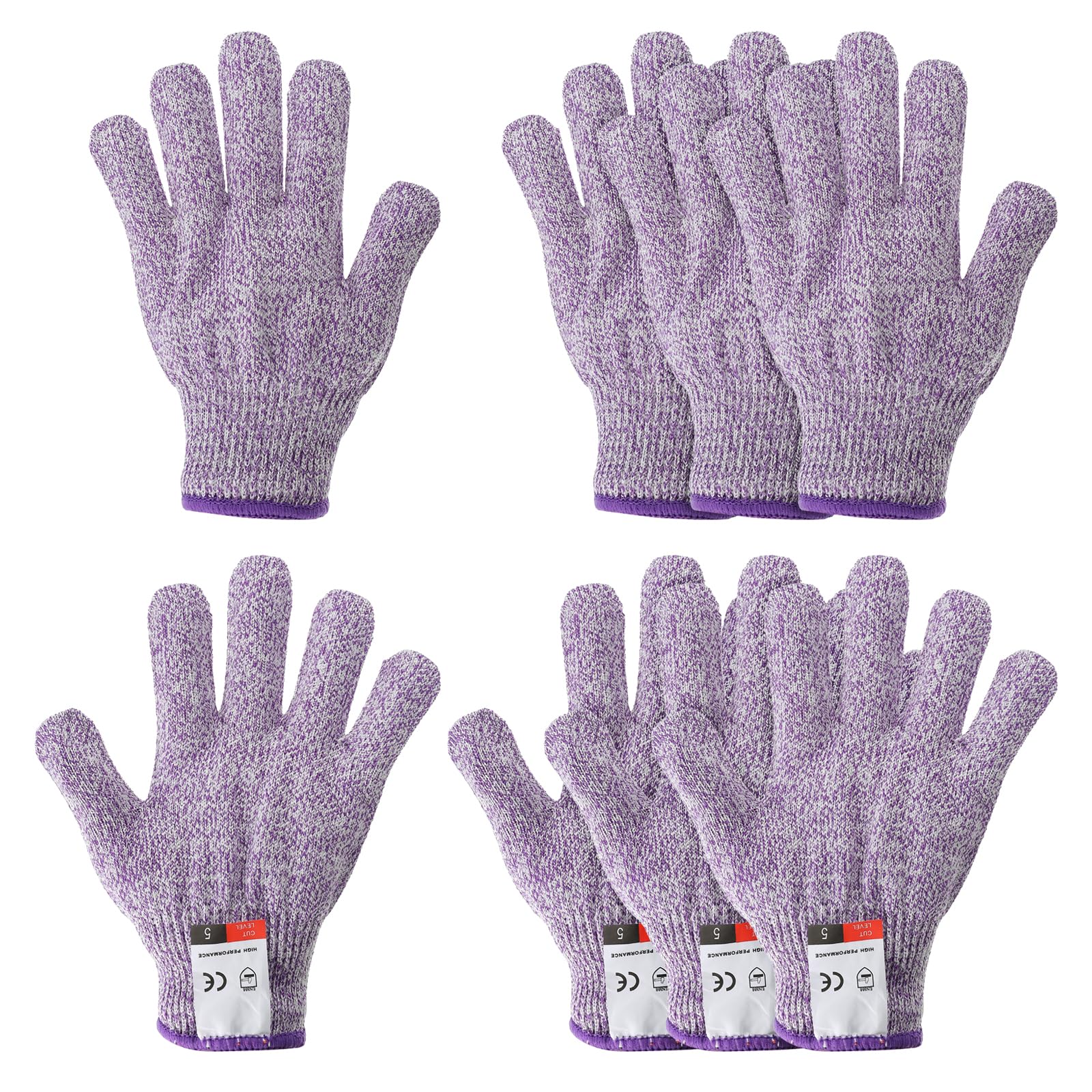 PATIKIL Cut Resistant Gloves, 4 Pair Level 5 Protection Anti Cutting Gloves for Kitchen Wood Carving Working, Medium, Purple