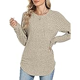 Motarto Lightweight Sweaters for Women Tunic Ribbed Tops Pull Over Casual Long Sleeve Shirts Plus Size Top for Daily Wear
