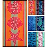 Ozdilek 34x64 Beach Towel - 100% Turkish Cotton, Luxury Soft Velour, Quick Dry, Absorbent, Fade-Resistant, Oversized Pool & Spa Towel, Sunset Seashell Design, Eco-Friendly (Sunset Seashell)