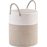 MINTWOOD Design Large 18 x 16 Inches Decorative Woven Cotton Rope Basket, Tall Laundry Basket Hamper, Blanket Basket for Living Room, Storage Baskets for Toys, Towel, Throw, Pillow, Light Brown