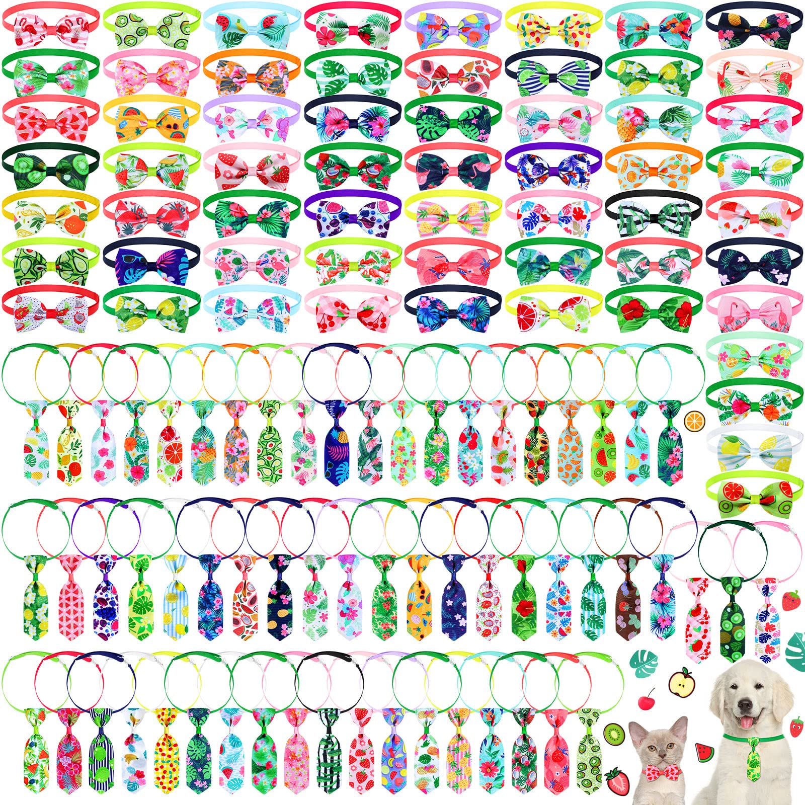 Photo 1 of Reginary 120 Pcs Dog Bow Ties Bulk Adjustable Puppy Bowtie Collar for Summer Pet Bow Neckties Fruit Hawaii Pet Neckties for Dog Cats Puppy Holiday Grooming Accessories