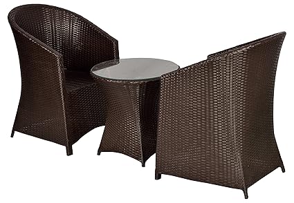 FurniFuture Jumbo Outdoor Patio Furniture Set 2+1 - (Brown)