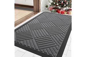 Smiry Front Door Mat Outside Entrance, Heavy Duty Outdoor Indoor Natural Rubber Doormat, Non Slip, Trap Dirt and Moisture, Easy Clean, Low Profile Patio Porch Entryway Mat, 29.5x17, Grey