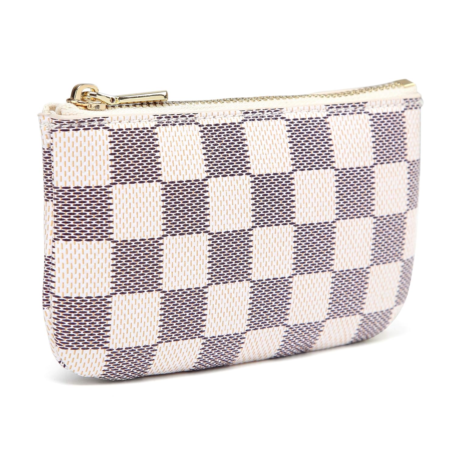 Daisy Rose Luxury Zip Checkered Key Chain pouch PU Vegan
