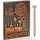 3D Train Vintage Leather Journal Writing Notebook with Diamond Pen Set,Antique Handmade Leather Daily Notepad Sketchbook,Travel Diary&Notebooks to Write in,Train Journal Gift for Men Women