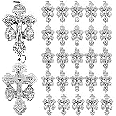 HUPUJRS 30 Pcs Crucifix for Rosary Making Bulk Pack,St Benedict Medal,Rosaries Catholic and Pardon Crucifix Rosary Parts sliver