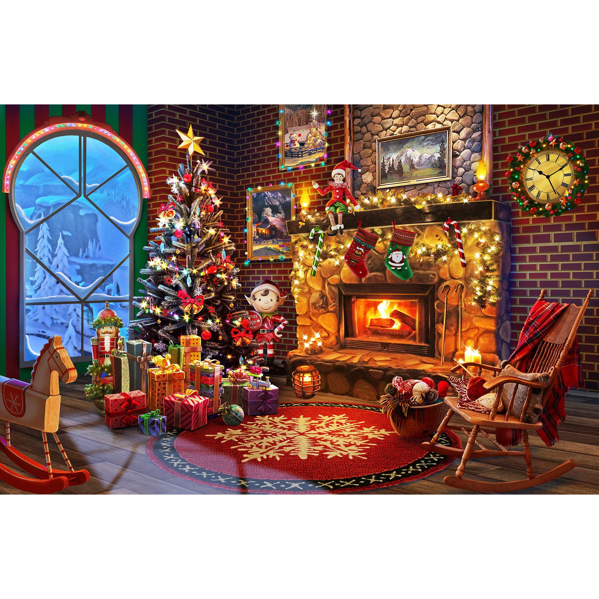 Lavievert 1000 Piece Wooden Jigsaw Puzzles Christmas Puzzle Game - Fireplace, Christmas Tree, Stockings