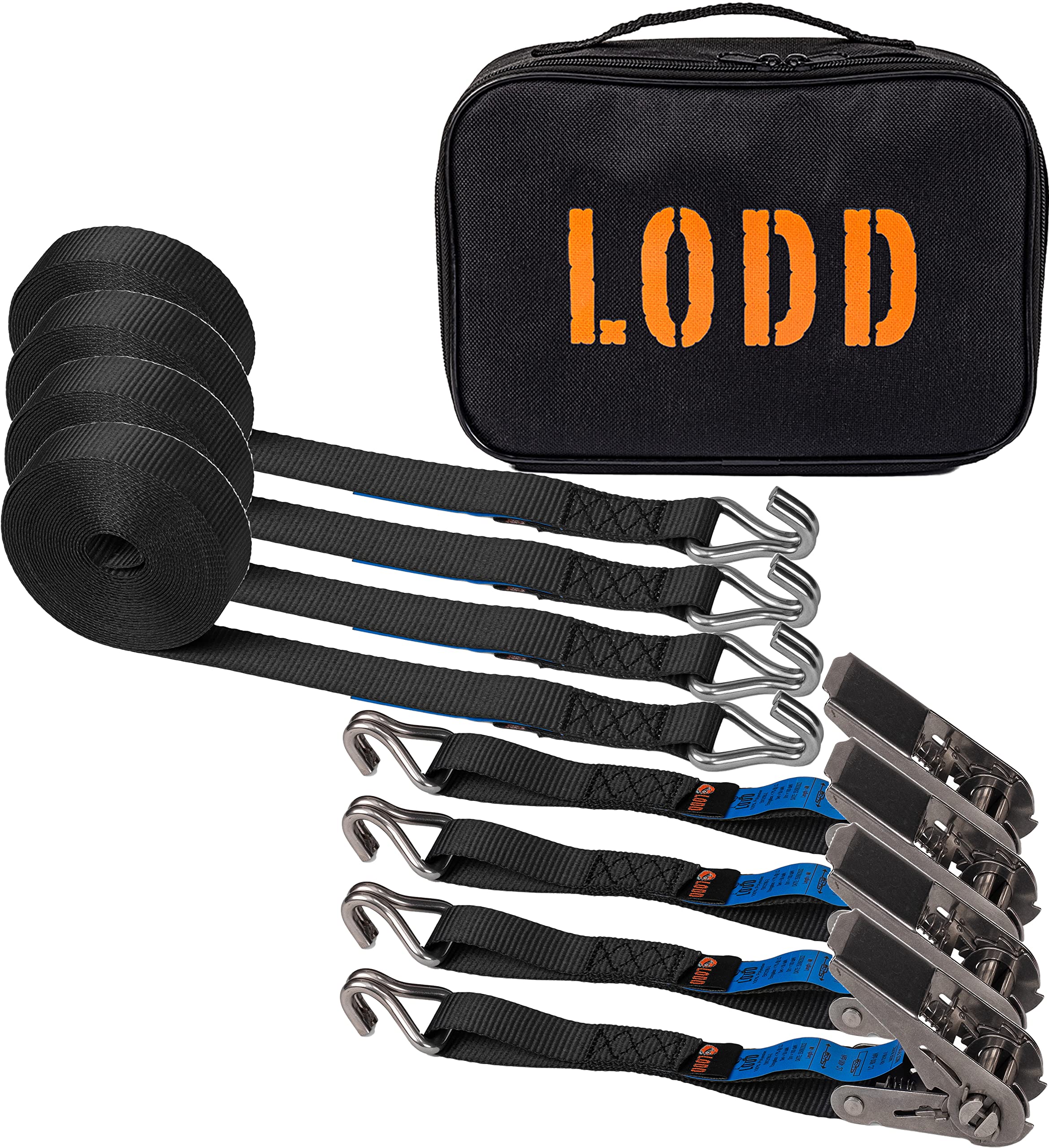 LODD 4 Stainless Steel Ratchet Lashing Straps 6m Double J Hooks Stainless Steel with Carry Case - Ideal for Pool Covers