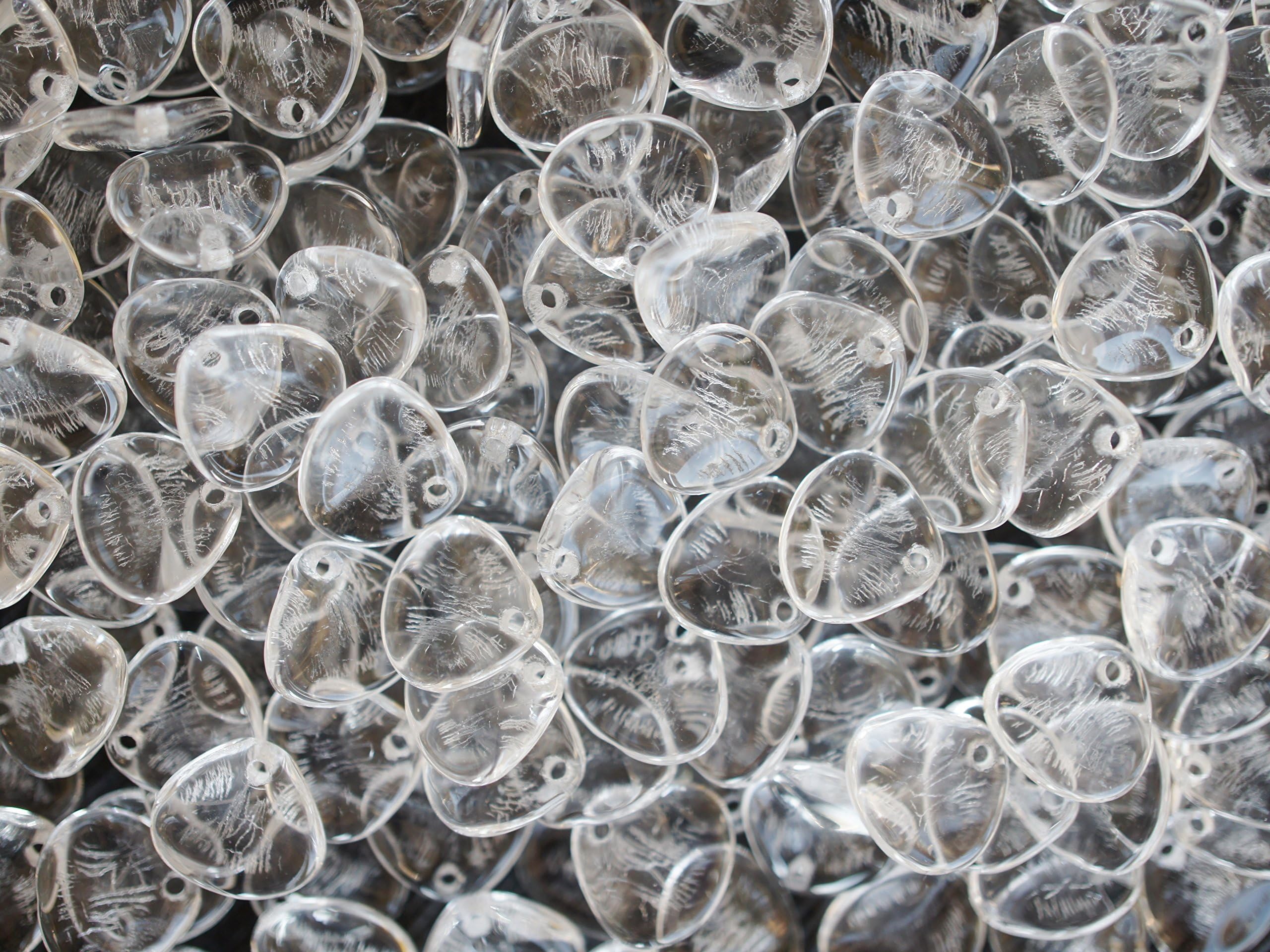 50 Pieces Rose Petal Beads - Czech Pressed Glass Beads in The Form of Rose Petals, 7x8 mm, Crystal Clear